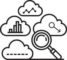 Digital online web cloud analysis stroke line and filled outline icons. vector