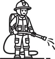 Fire fighter icon. Fire man and fire service working icon in flat filled and outline stroke line art. vector