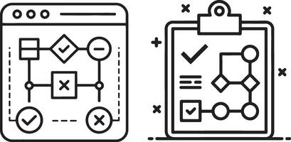 Algorithms icon. Different types web algorithm icon in flat filled and outline stroke line art. vector