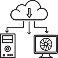 Data and server icon. Data cloud, web host and data connecting icon in flat filled and outline stroke line art. vector