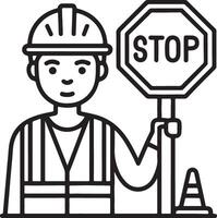 Work safety and stop here and illustration icon. Be awareness, labor protected, traffic cone icon in flat filled and outline stroke line art. vector