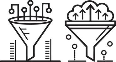 Data filter icons. Online data analysis and data marketing icon in flat filled and outline stroke line art. vector