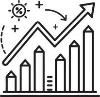 Increasing or growing profits graph or chart icon in flat filled and outline stroke line art. vector