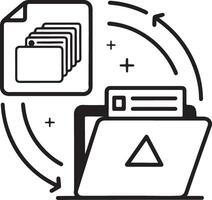 Folder into file data transfer icon in flat filled and outline stroke line art. vector