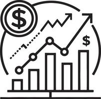 Revenue forecasting and business growing, data analytics icon in flat filled and outline stroke line art vector