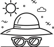 Hot weather icon. Cloud weather, Hat or Cap and Sunglasses icon in flat filled and outline stroke line art. vector