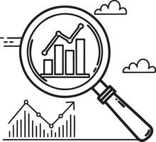 Search data analysis monitoring icon. Deep data analyzing icon in flat filled and outline stroke line art. vector