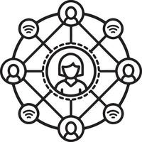People networking icon. Growing business with marketing policy icon in flat filled and outline stroke line art. vector