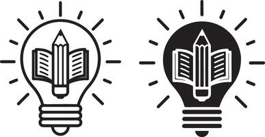 Learning icon. Education and idea, light book, pencil icon in flat filled and outline stroke line art. vector