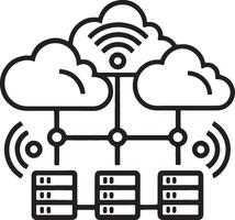 Web cloud hosting and server technology icon. Digital clouds base online host icon in flat filled and outline stroke line art. vector