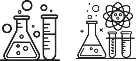 Science experiment icon. Science lab elements or equipment's icon in flat filled and outline stroke line art. vector