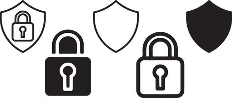 Privacy and protection elements icons. Safety and security locker icon in flat filled and outline stroke line art. vector