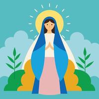 the virgin mary is standing in front of a tree concept vector