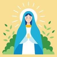 the virgin mary is standing in front of a tree vector