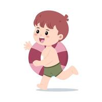A little boy runs with a swim ring vector