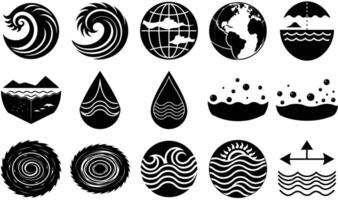 Collection of water and earth related symbols waves and ocean elements World Oceans Day vector
