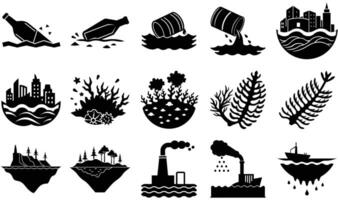 Environmental Problems Caused by Pollution Ocean Icons for World Oceans Day vector