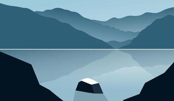 Lake View With Hills And Rocks In The Middle vector