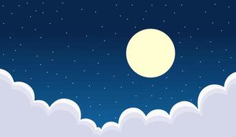 Cloud Background with Moon and Stars in the Sky vector