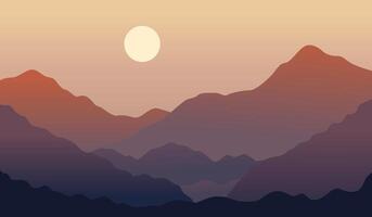 Illustration of Gradient Colored Mountains and Sun Above Them vector