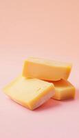 Cheese slice dairy product preparing to eat culinary theme in pink story vertical background photo