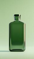 Green transparent glass bottle water liquid container with deep vertical background photo