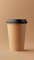 Chocolate hot paper cup brown color mockup container drink isolated cream solid background photo