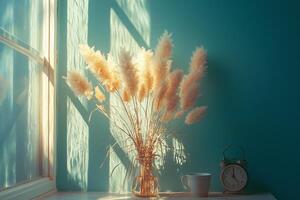Sunlit Pampas Grass in a Glass Vase photo