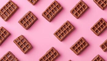 Chocolate square waffle pattern seamless diagonal on pink background photo