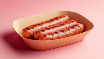 Sausage grill on compostable paper bowl disposable container packaging photo