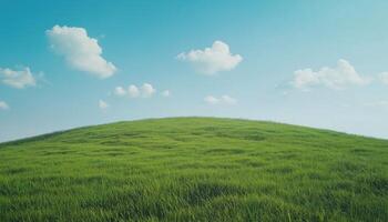 Green grass meadow field hill with blue sky on summer day photo