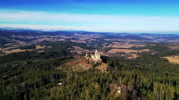 Aerial orbiting view of castle Kasperk in February 2025 in Czechia video