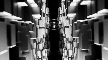 Sphere rotating and navigating through abstract geometric corridor. Design video
