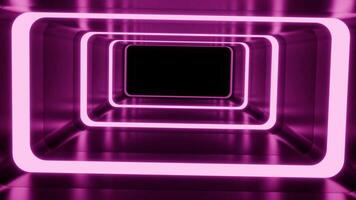 Purple neon tunnel expanding and contracting with black background. Design video
