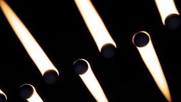 Burning matches array falling on black background. Design video