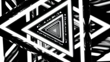 Glowing neon triangles creating infinite tunnel effect. Design video