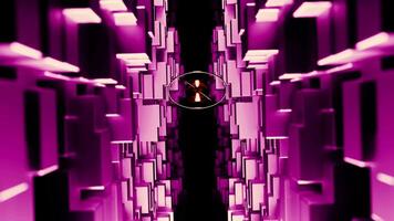 Golden spinning top floating through abstract colorful digital worlds. Design video