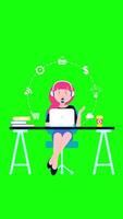 Office Operator With Headset Talking With Clients On Vertical On Greenscreen Background 2D Cartoon Animation video