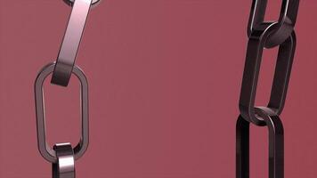 3d cadeia do metal ligações é mostrando em uma vermelho fundo. 3d render do metálico cadeia ligações em vermelho fundo video
