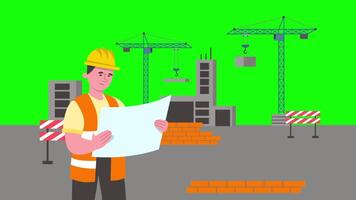 Engineers Working Construction On Greenscreen Background 2D Cartoon Animation video