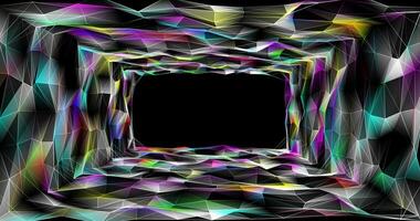 A tunnel of movable translucent iridescent triangular faces. Plexuses. Abstract animation. 21 video