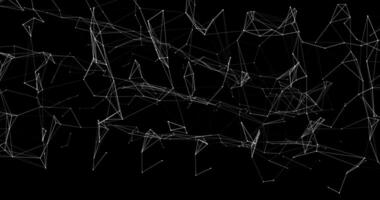 A movable interweaving of dots, lines and triangular faces on a black background. Plexuses. Digital network. Abstract animation. 41 video