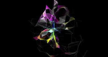 A movable interweaving of dots, lines and triangular faces on a black background. Plexuses. Digital network. Abstract animation. 2 video