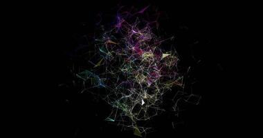 A movable interweaving of dots, lines and triangular faces on a black background. Plexuses. Digital network. Abstract animation. 3 video