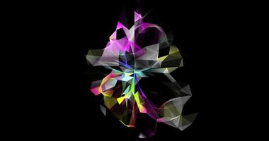 A movable interweaving of dots, lines and triangular faces on a black background. Plexuses. Digital network. Abstract animation. 12 video