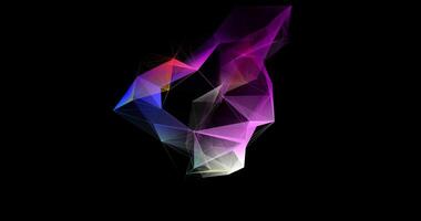 A movable interweaving of dots, lines and triangular faces on a black background. Plexuses. Digital network. Abstract animation. 1 video