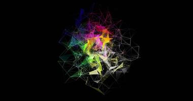 A movable interweaving of dots, lines and triangular faces on a black background. Plexuses. Digital network. Abstract animation. video