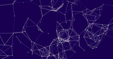 Flying and assembling a weave of dots and lines on a blue background. Abstract background for logo animation. video