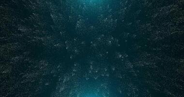 Incoming plumes of particles. Particles flying towards you with tails flying out on a blue background. Abstract animation. 1 video