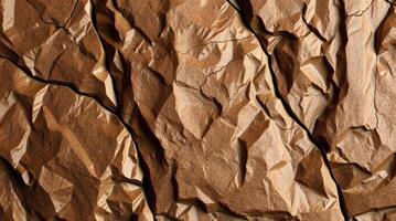 Closeup of crumpled brown rock texture with cracks and shadows. photo